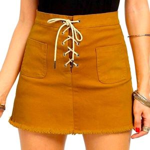 Lace up raw hem skirt